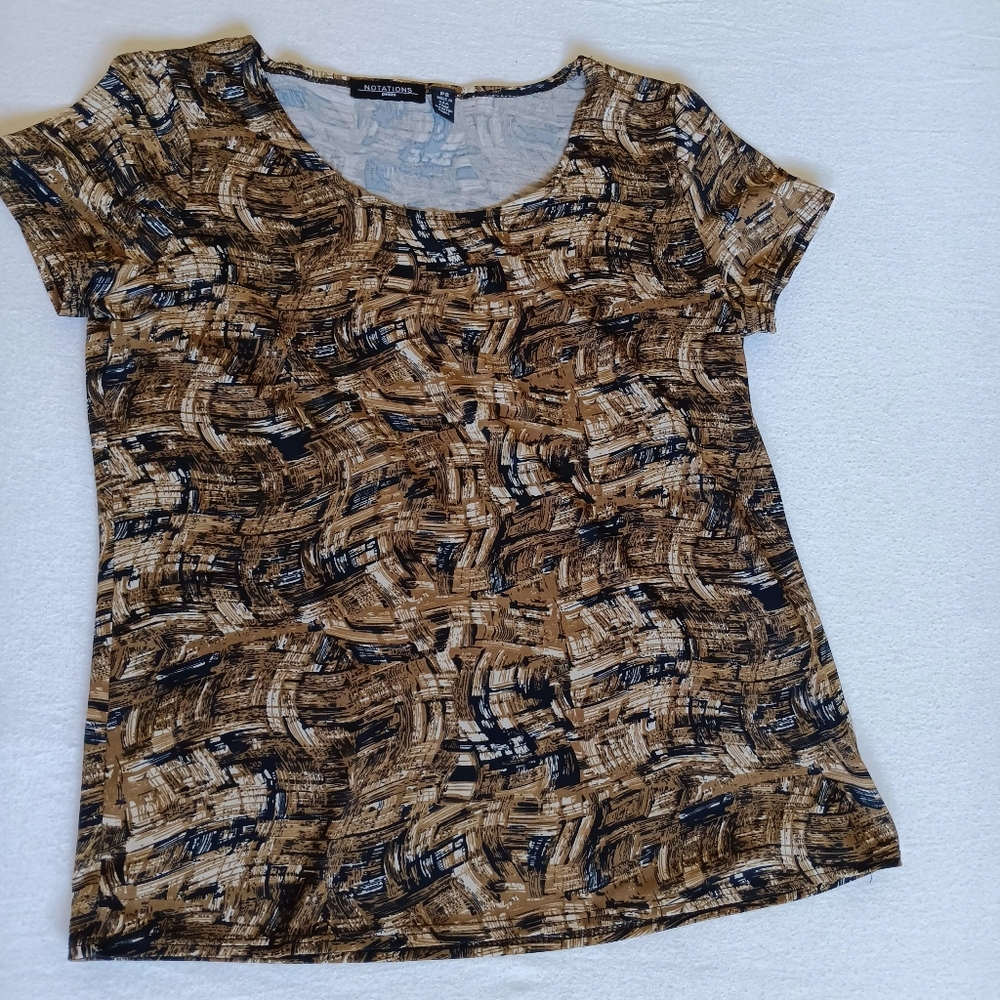 Notations Petite Sz PS Brown And Black Pattern Top